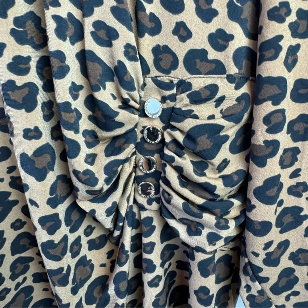 Carmen Marc Valvo Leopard Print 3/4 Sleeve Popover Blouse Women’s Size 3X - Picture 9 of 13